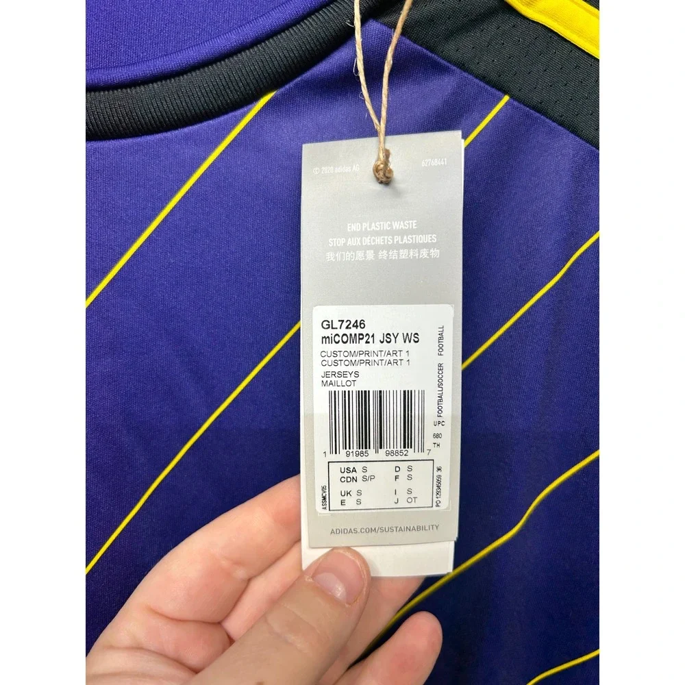 NWT Adidas Miadidas‎ Team Men's Football Soccer Jersey Shirt Small Purple Yellow